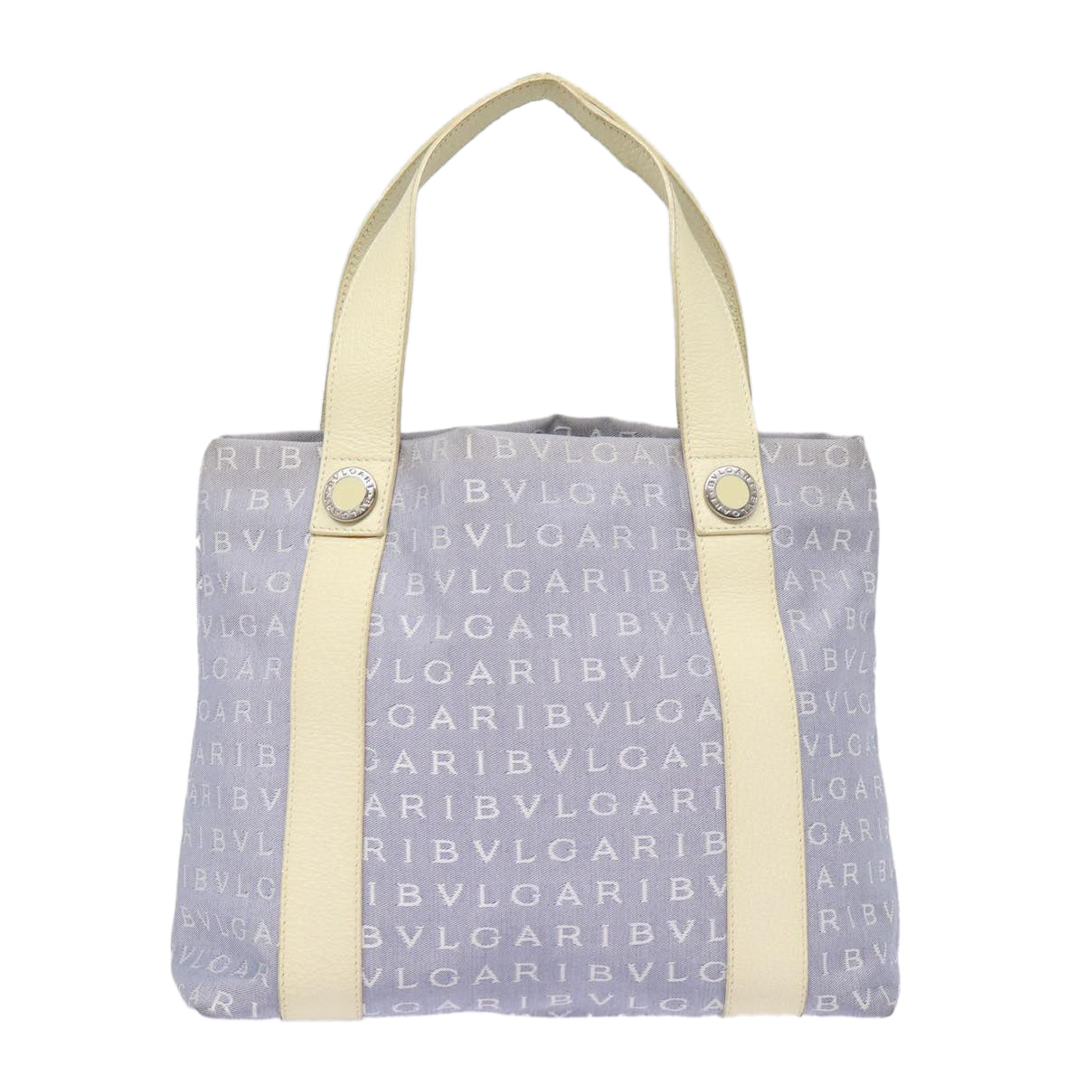 BVLGARI Tote Bag Canvas Blue Silver Auth 88654 - 0