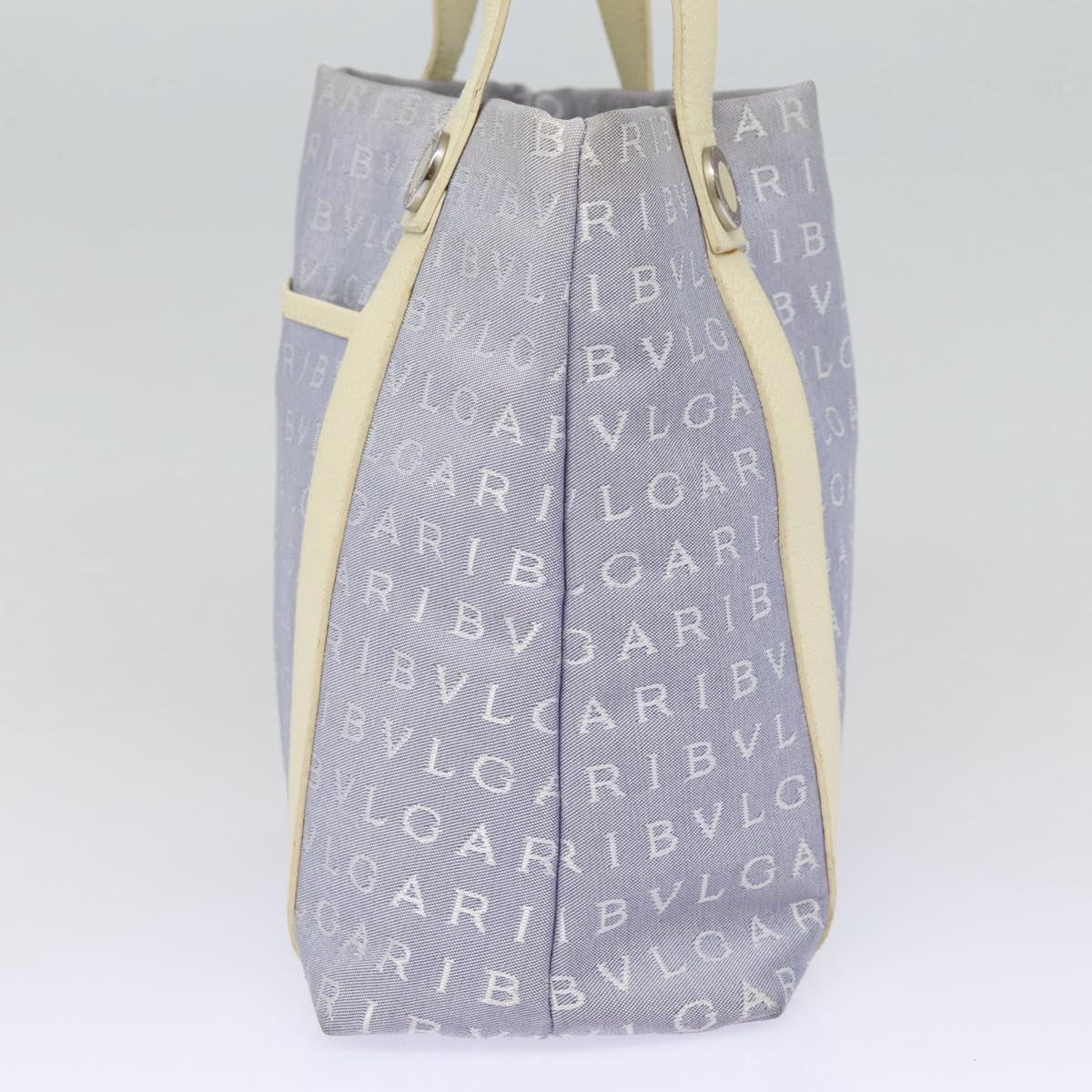 BVLGARI Tote Bag Canvas Blue Silver Auth 88654