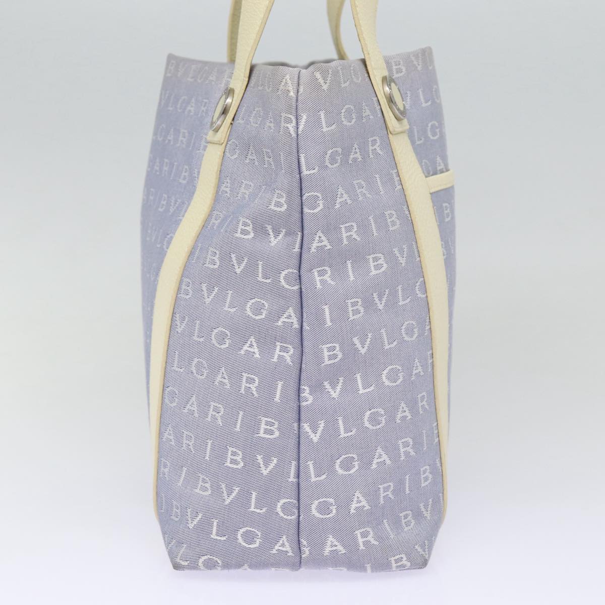 BVLGARI Tote Bag Canvas Blue Silver Auth 88654