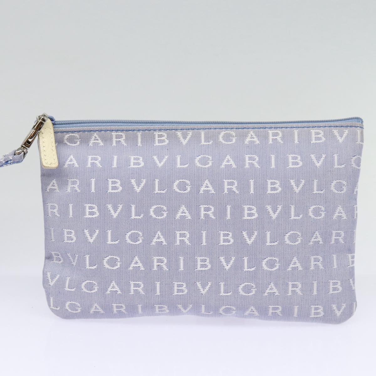 BVLGARI Tote Bag Canvas Blue Silver Auth 88654