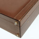 LOEWE Anagram Attache Case Trunk Leather Brown Gold Auth 88655-15