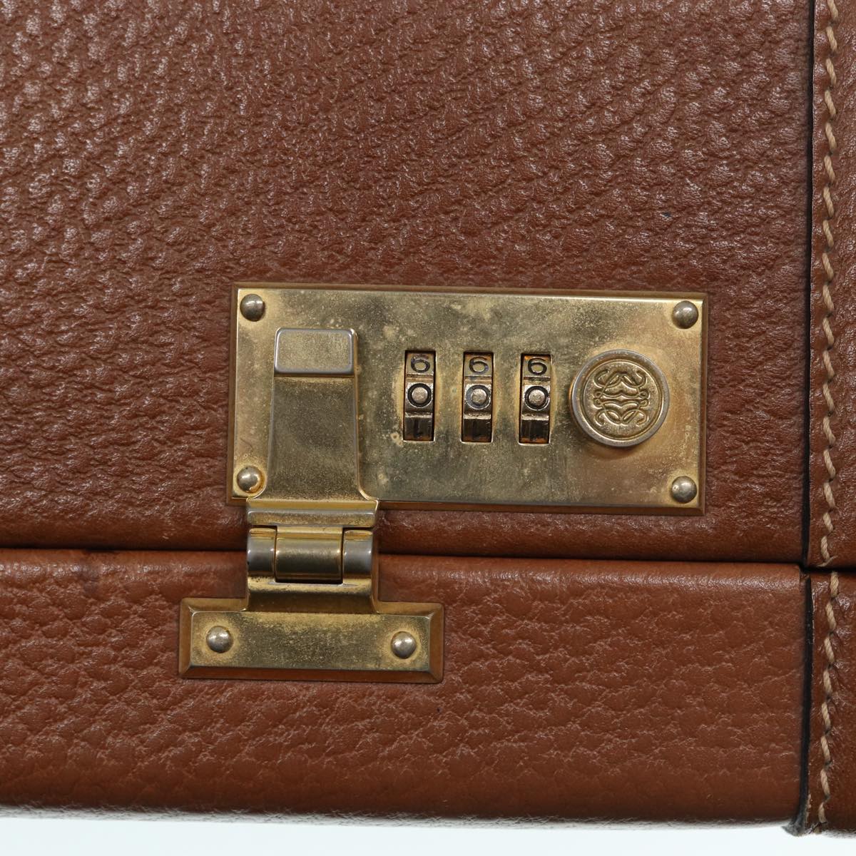 LOEWE Anagram Attache Case Trunk Leather Brown Gold Auth 88655