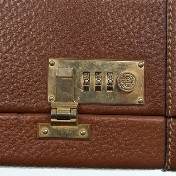 LOEWE Anagram Attache Case Trunk Leather Brown Gold Auth 88655