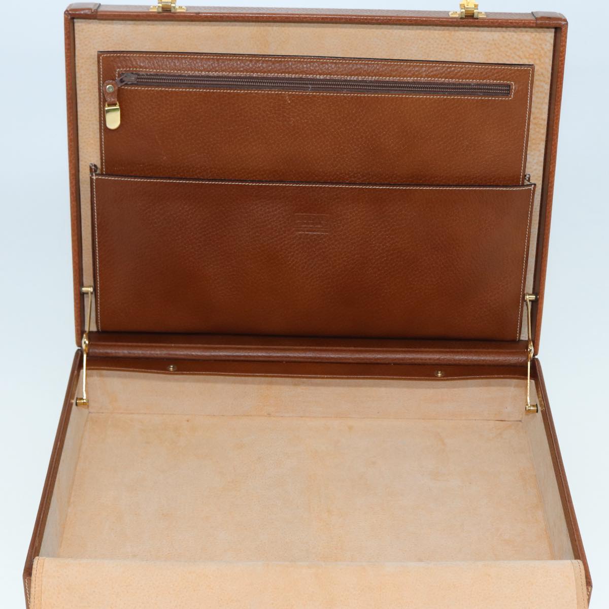 LOEWE Anagram Attache Case Trunk Leather Brown Gold Auth 88655