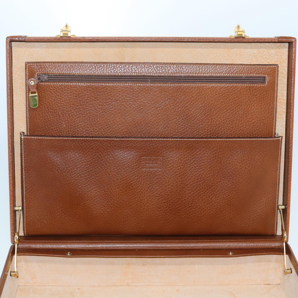 LOEWE Anagram Attache Case Trunk Leather Brown Gold Auth 88655