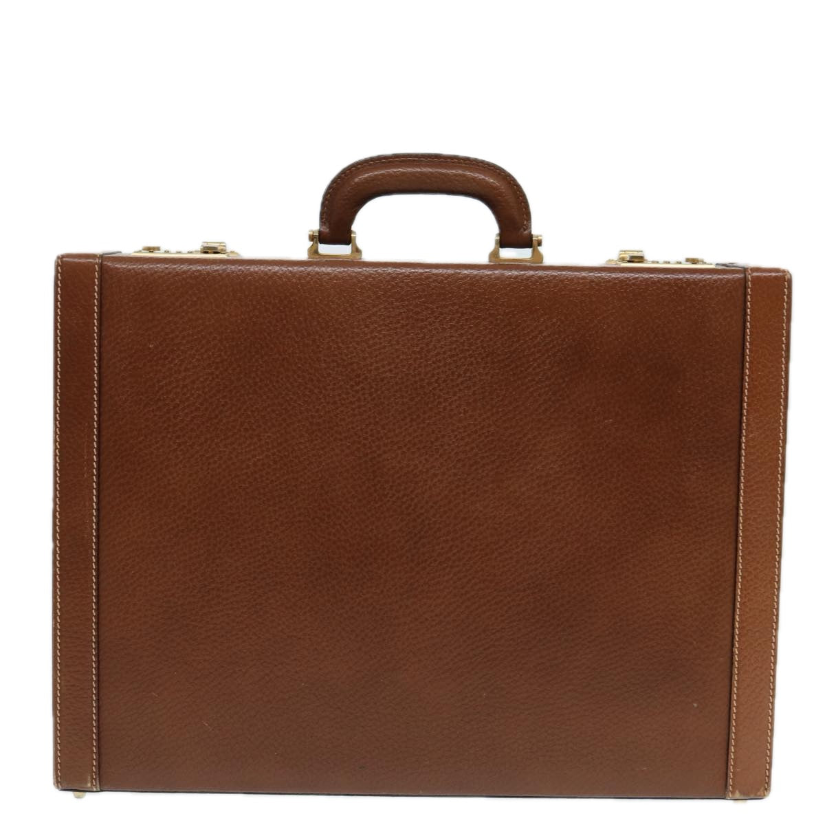 LOEWE Anagram Attache Case Trunk Leather Brown Gold Auth 88655 - 0