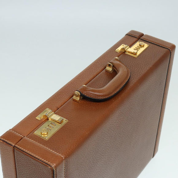 LOEWE Anagram Aktenkoffer Truhe Leder Braun Gold Auth 88655