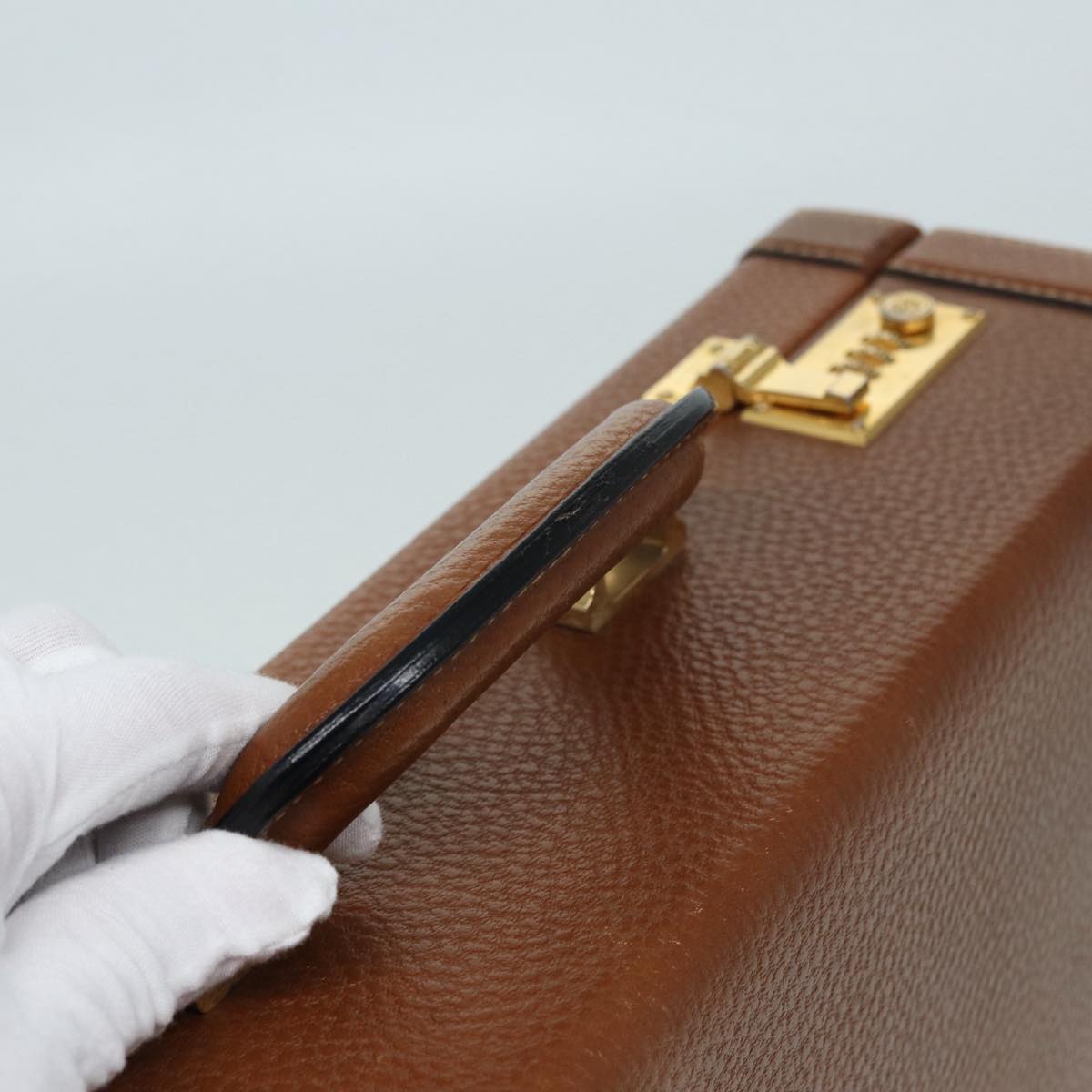 LOEWE Anagram Attache Case Trunk Leather Brown Gold Auth 88655