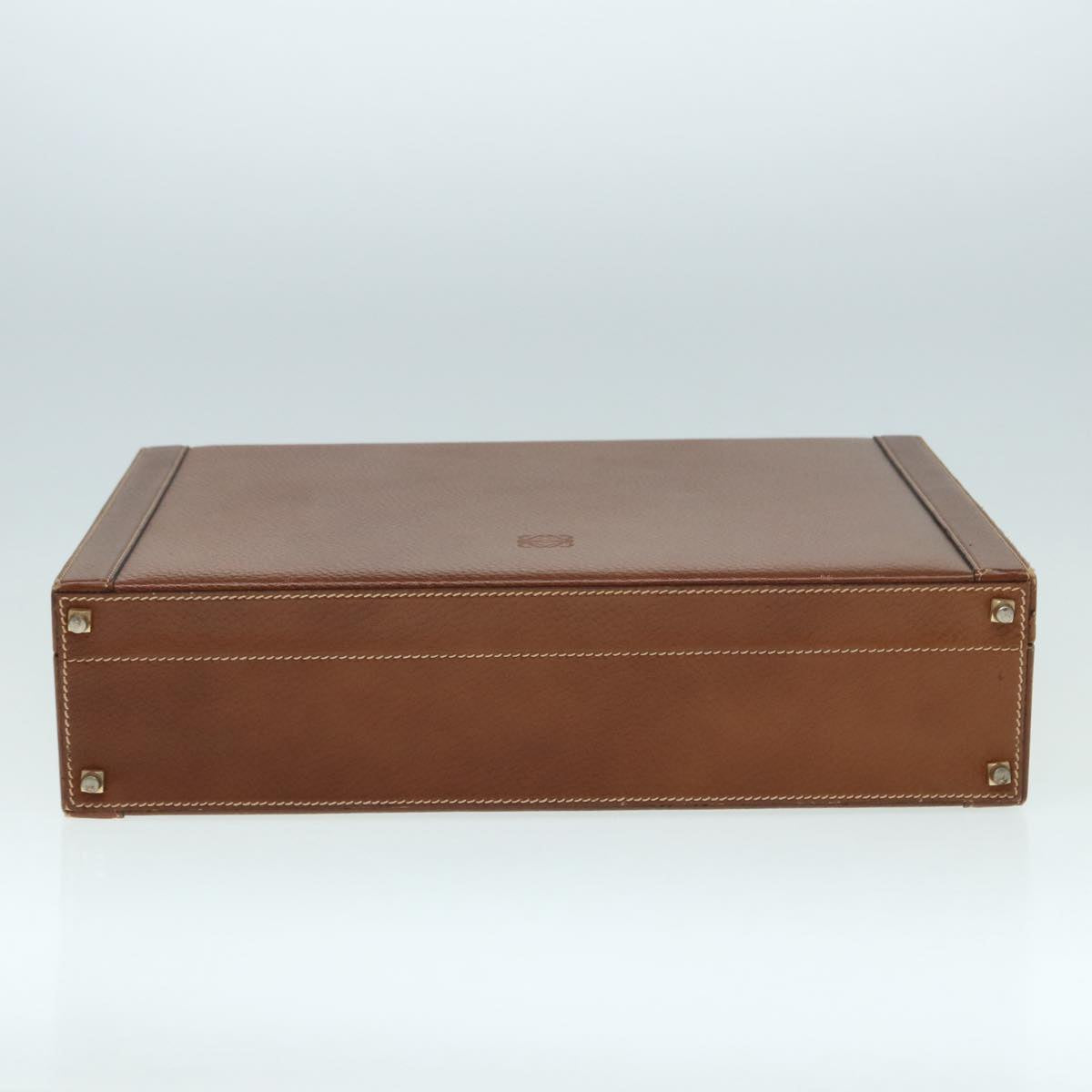 LOEWE Anagram Attache Case Trunk Leather Brown Gold Auth 88655