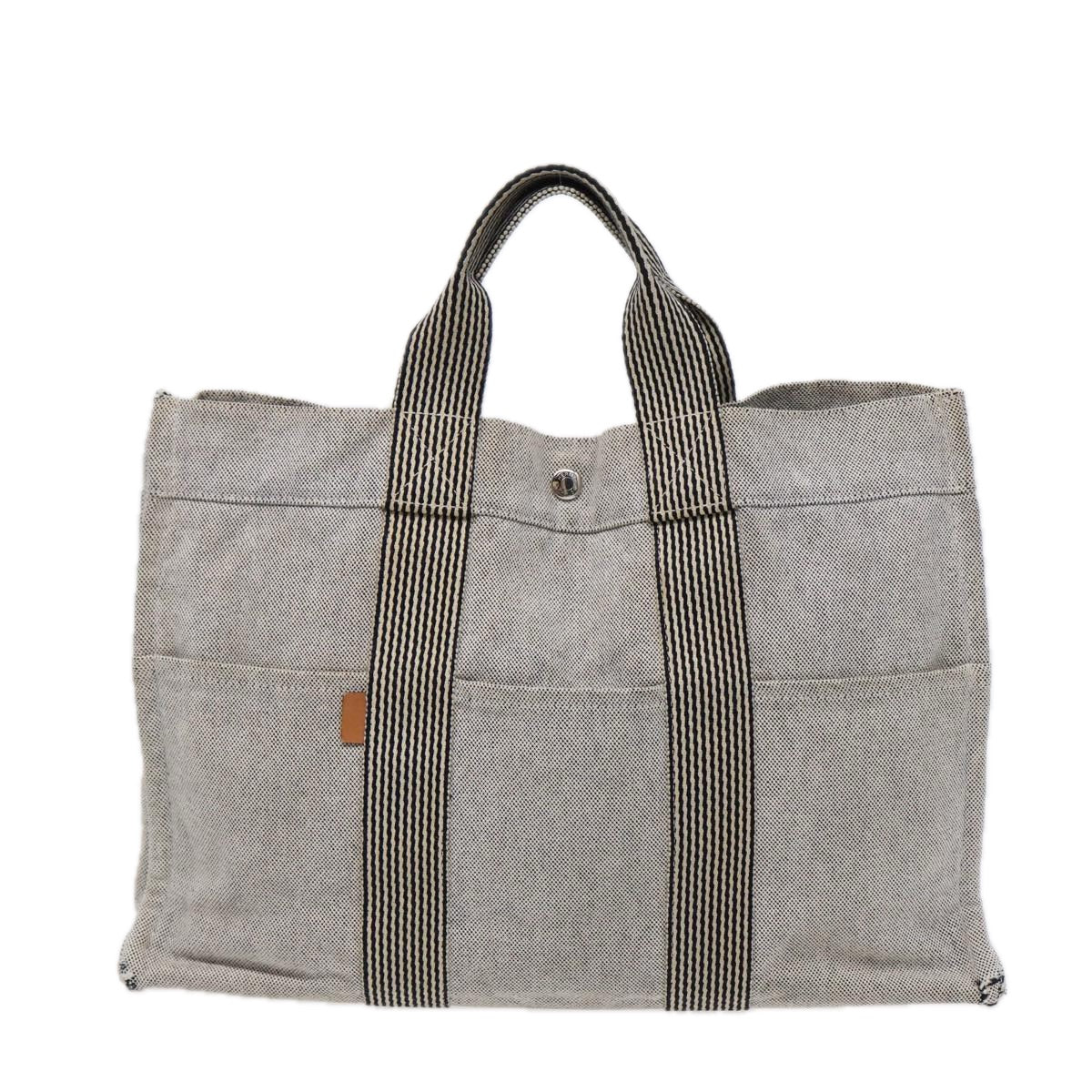 HERMES New Fourre Tout MM Hand Bag Canvas Gray Silver Auth 88662