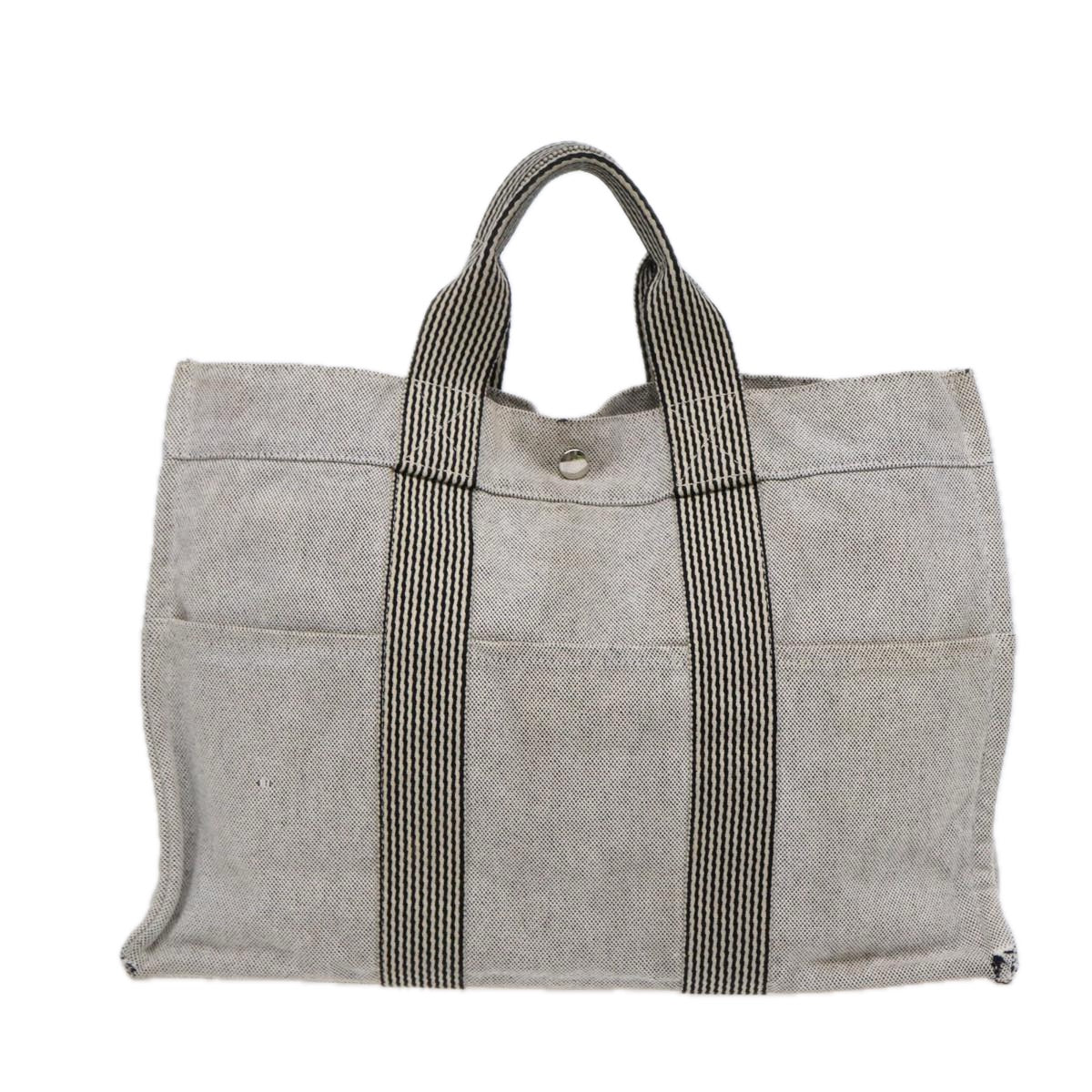 HERMES New Fourre Tout MM Hand Bag Canvas Gray Silver Auth 88662 - 0