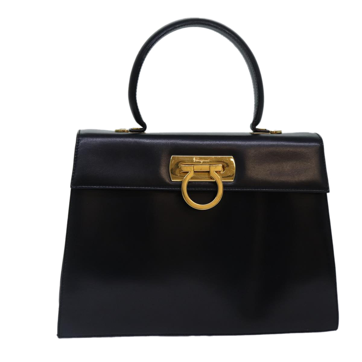 Salvatore Ferragamo Gancini Hand Bag Leather Black Gold Auth 88670 - 0