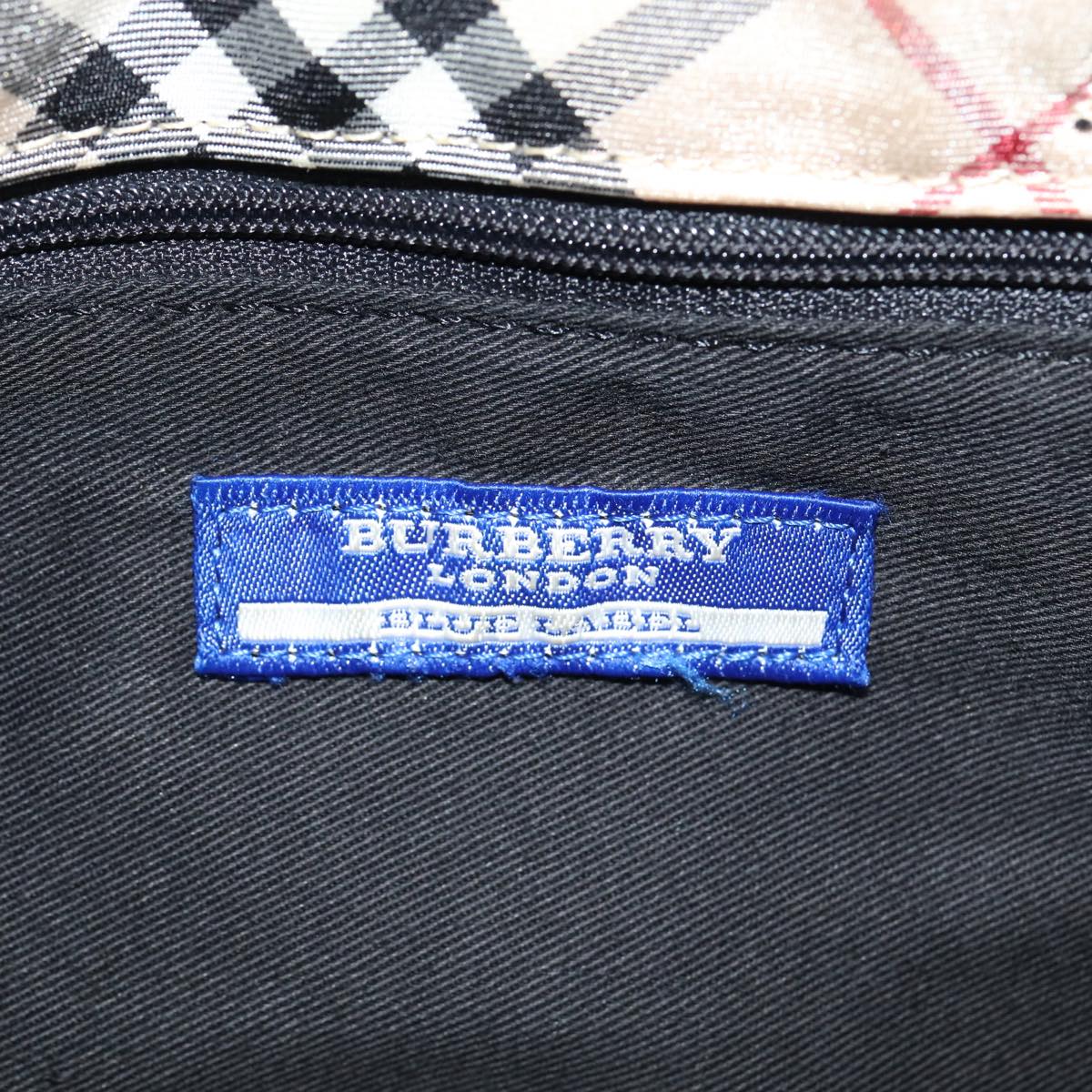 BURBERRY Nova Check Blue Label Hand Bag Nylon Beige Silver Auth 88679