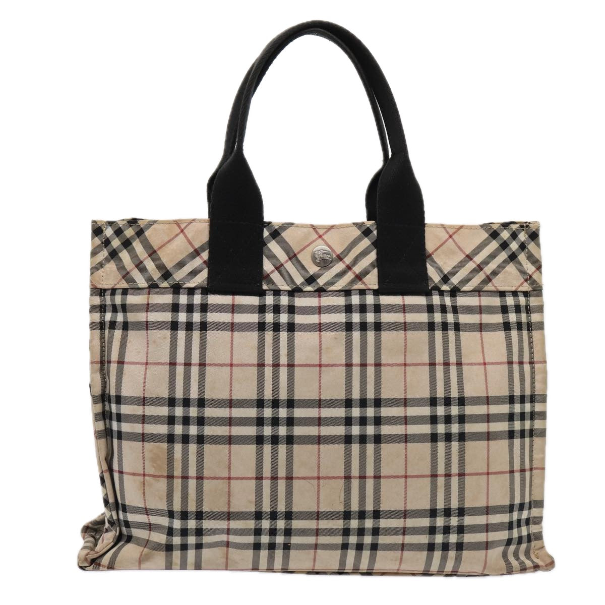 BURBERRY Nova Check Blue Label Hand Bag Nylon Beige Silver Auth 88679