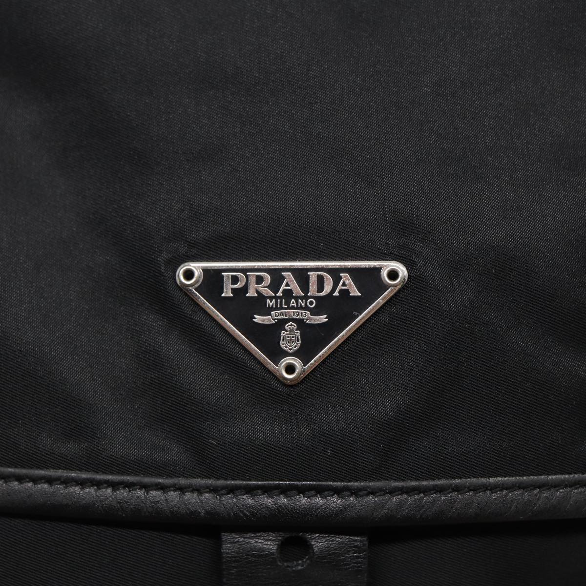 PRADA Shoulder Bag Nylon Black Silver Auth 88683