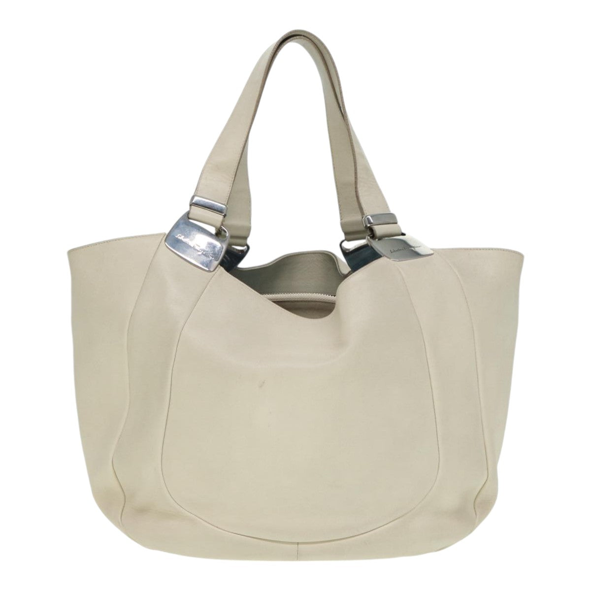 Salvatore Ferragamo Tote Bag Leather White Silver Auth 88685 - 0