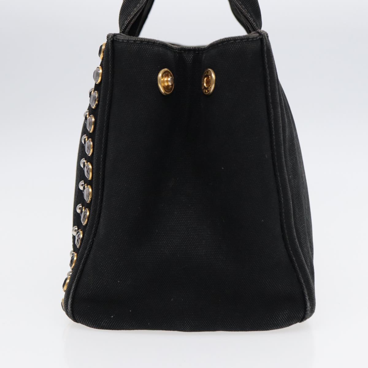 PRADA Bijoux Canapa PM Hand Bag Canvas Black Gold Auth 88686