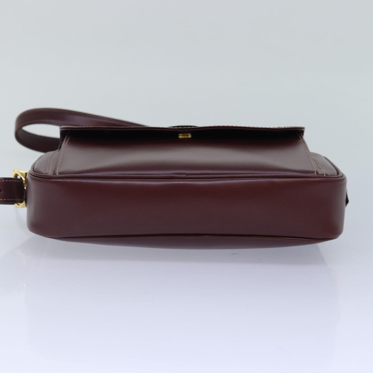 CARTIER Shoulder Bag Leather Red Gold Auth 88689