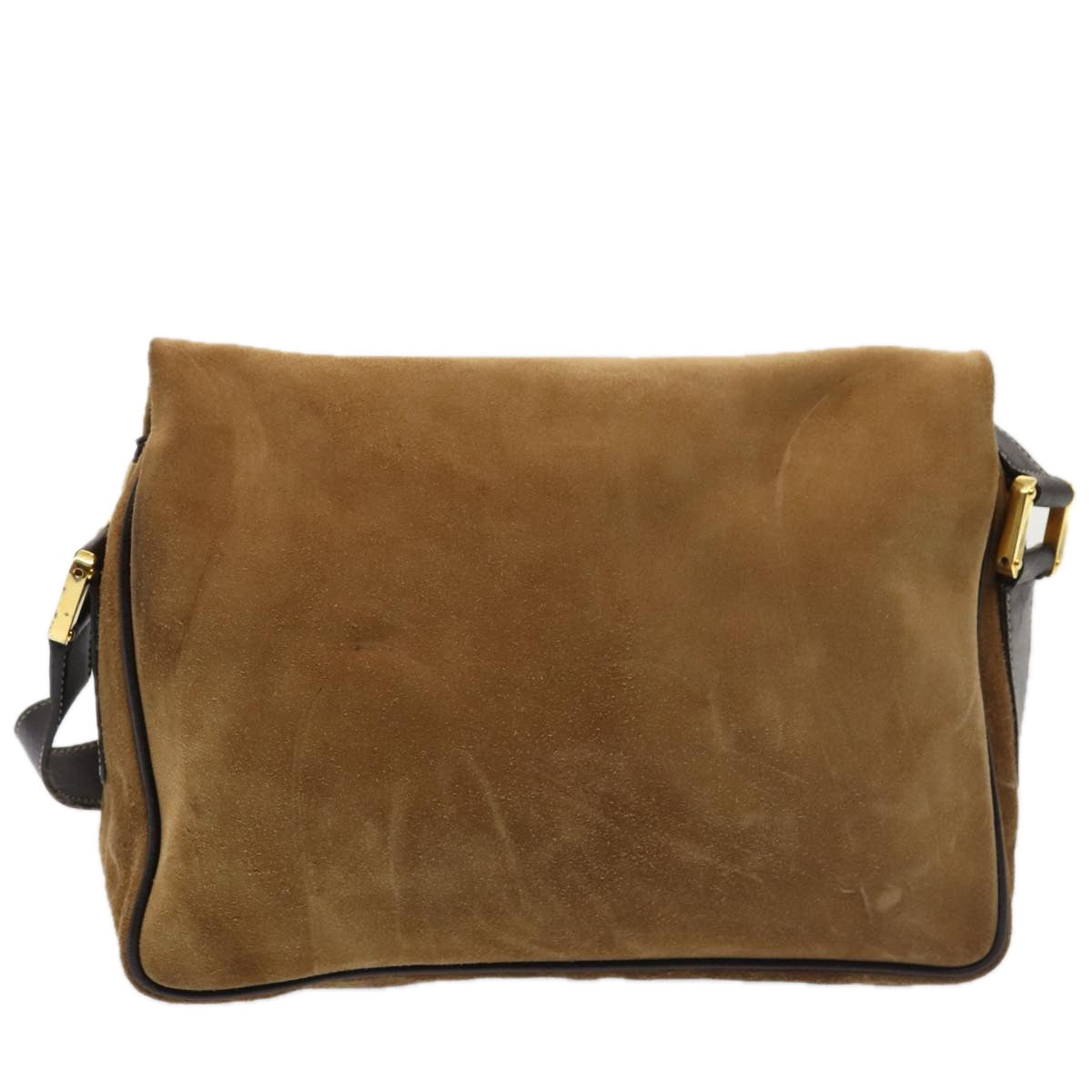 LOEWE Anagram Shoulder Bag Suede Gold Brown Auth 88690 - 0