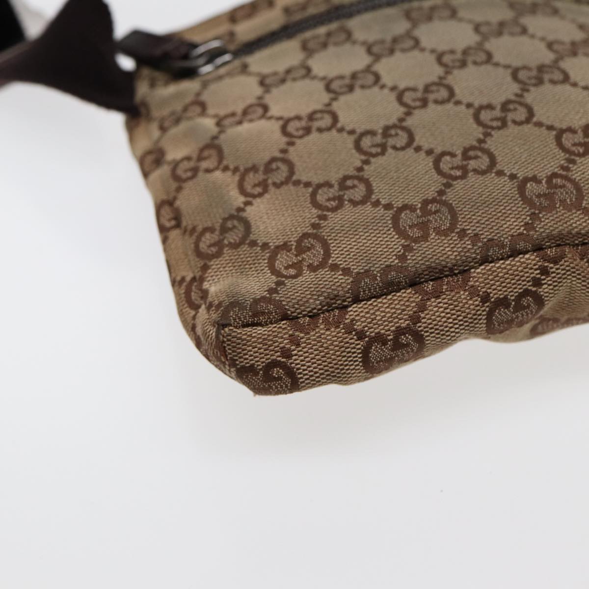 GUCCI GG Canvas Waist bag Beige Brown Silver 28566 Auth 88696