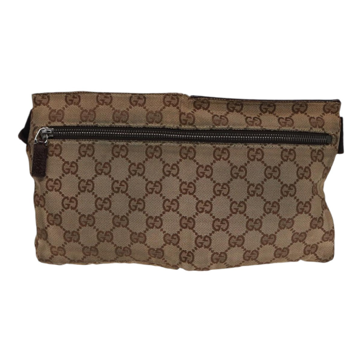 GUCCI GG Canvas Waist bag Beige Brown Silver 28566 Auth 88696