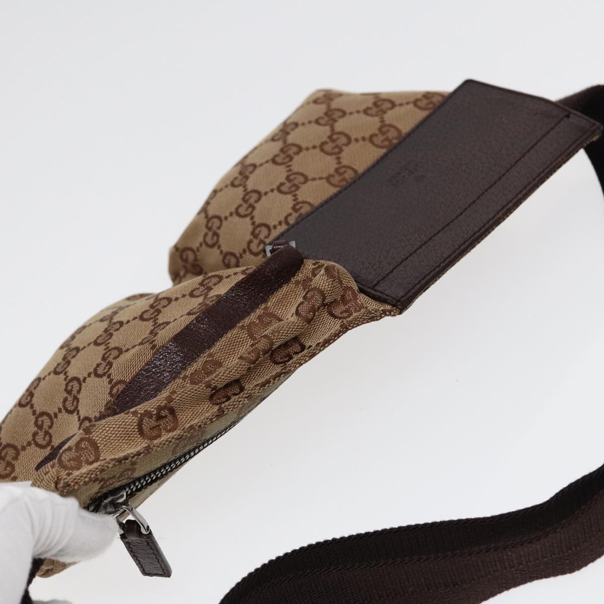 GUCCI GG Canvas Waist bag Beige Brown Silver 28566 Auth 88696