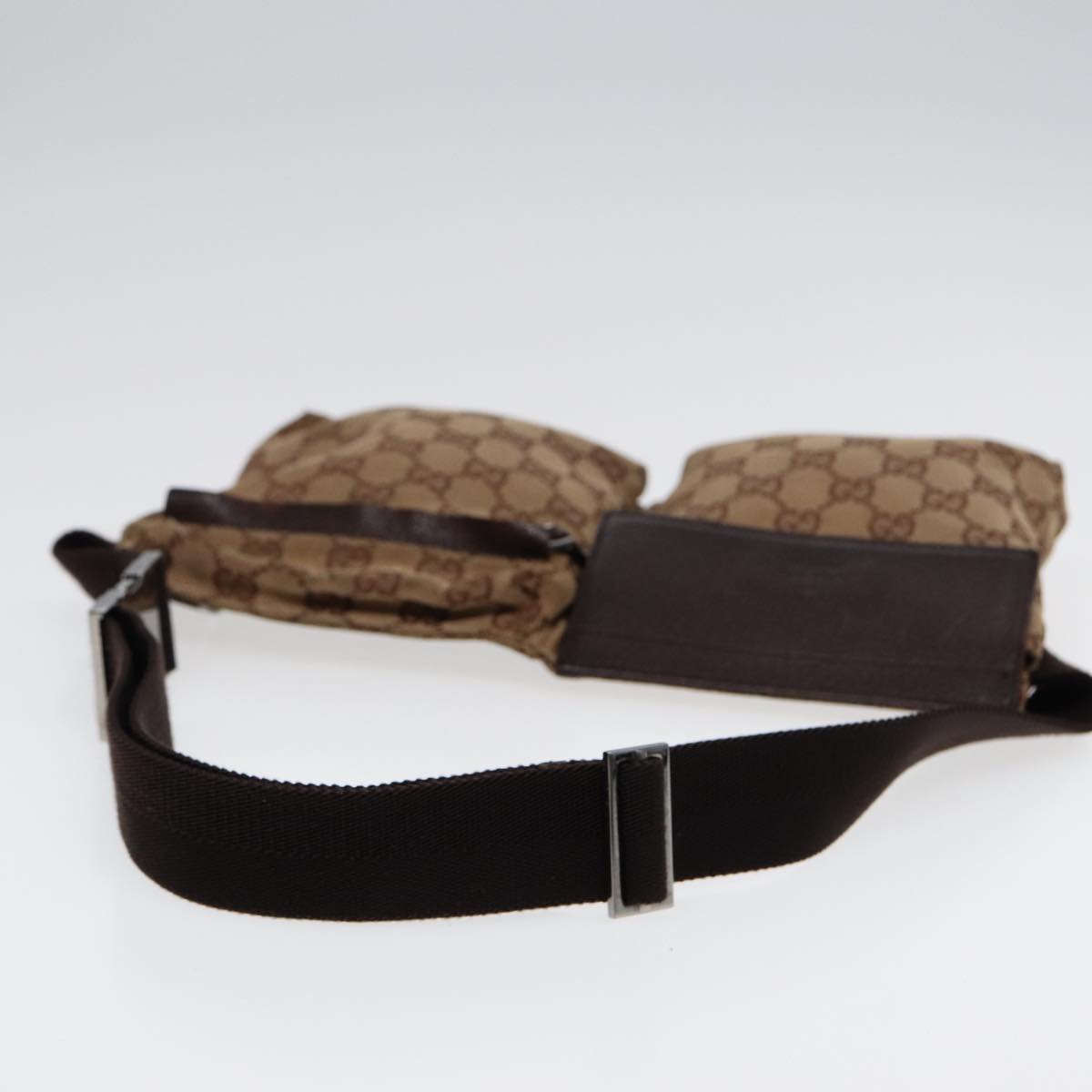 GUCCI GG Canvas Waist bag Beige Brown Silver 28566 Auth 88696