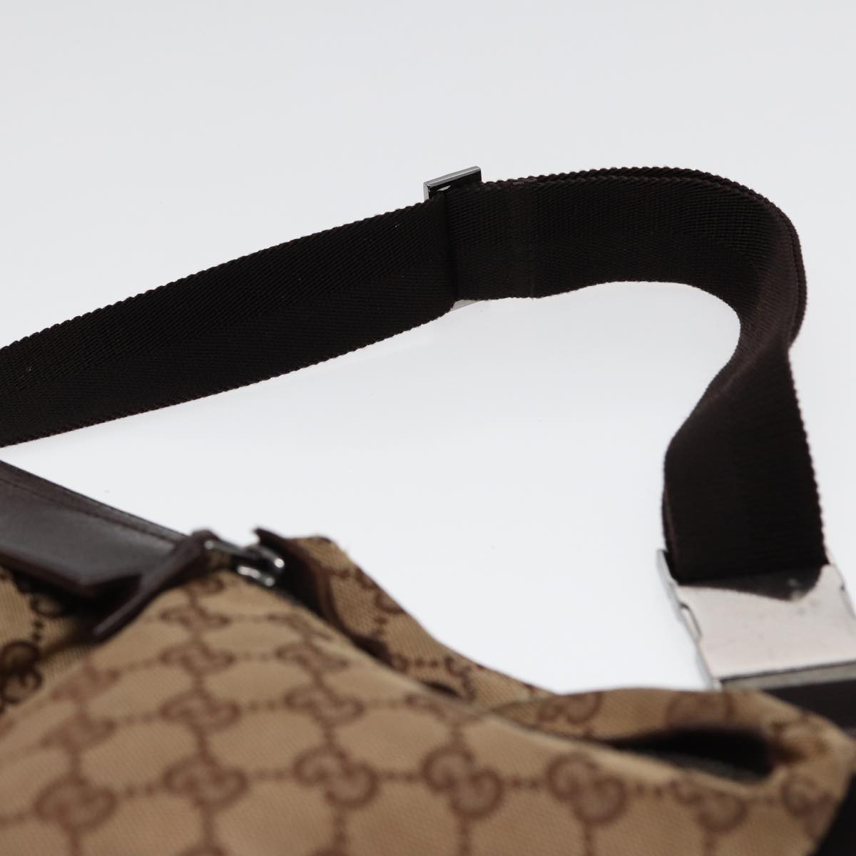 GUCCI GG Canvas Waist bag Beige Brown Silver 28566 Auth 88696