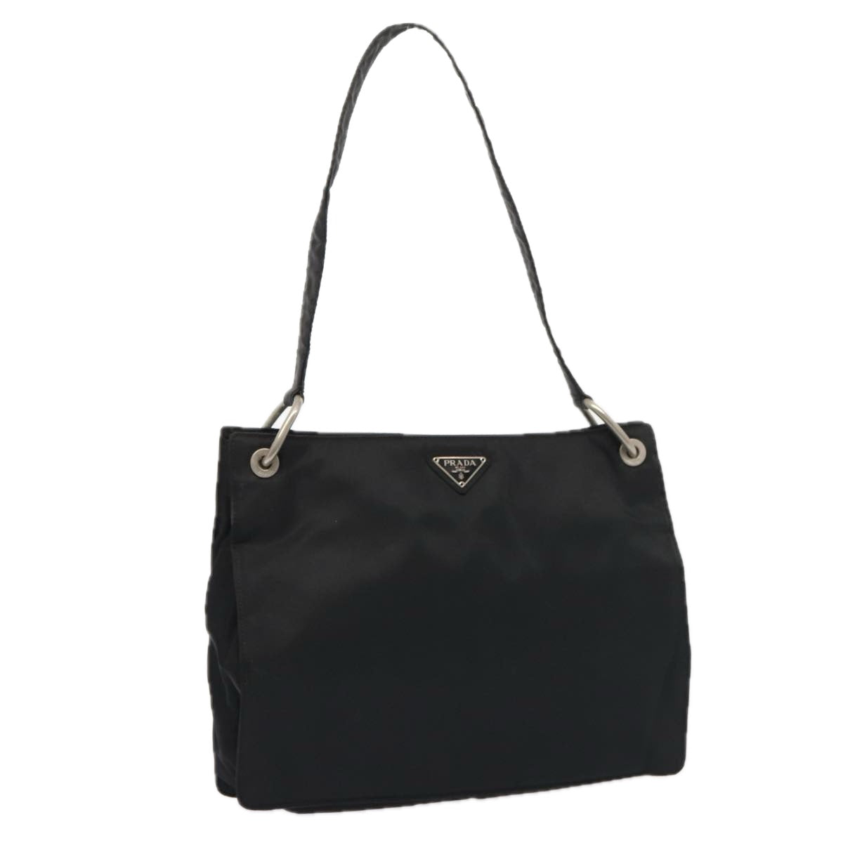 PRADA Shoulder Bag Nylon Black Silver Auth 88698