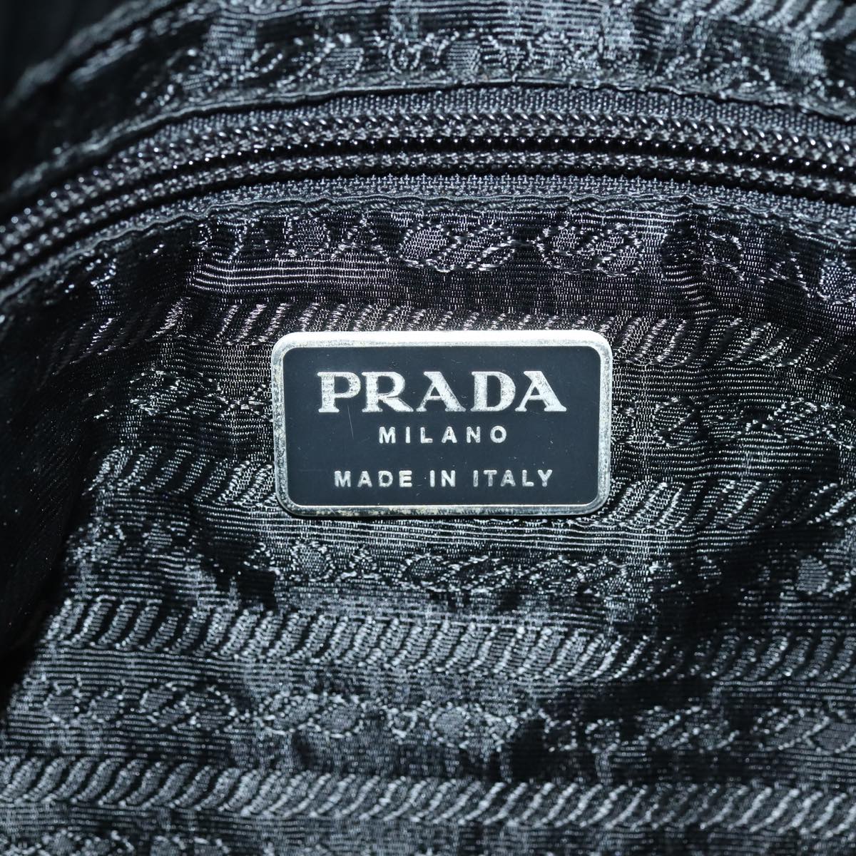 PRADA Shoulder Bag Nylon Black Silver Auth 88698