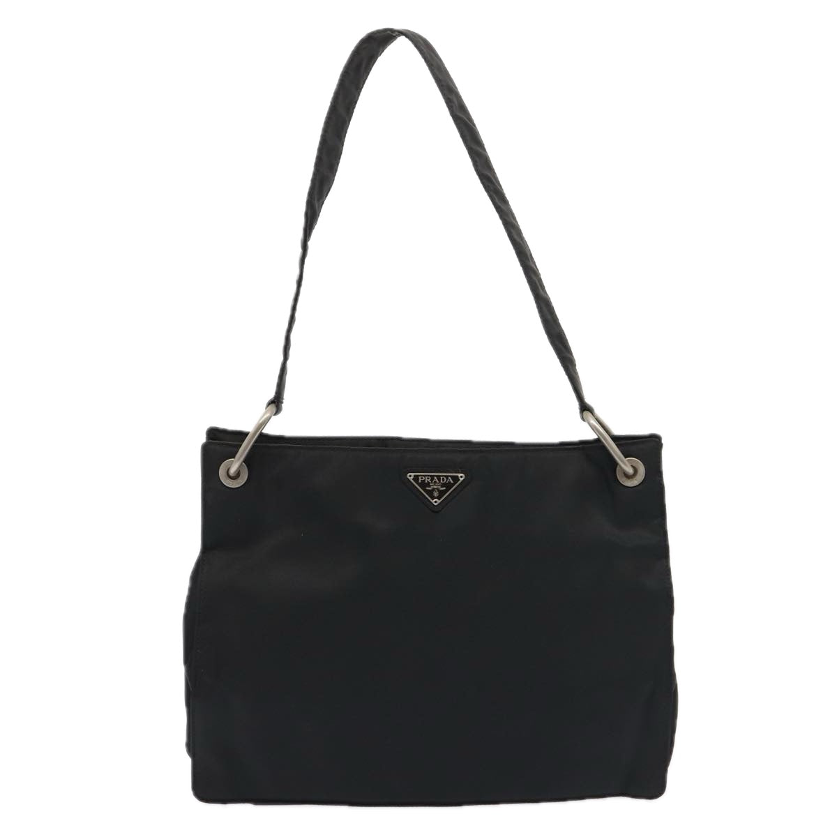 PRADA Shoulder Bag Nylon Black Silver Auth 88698