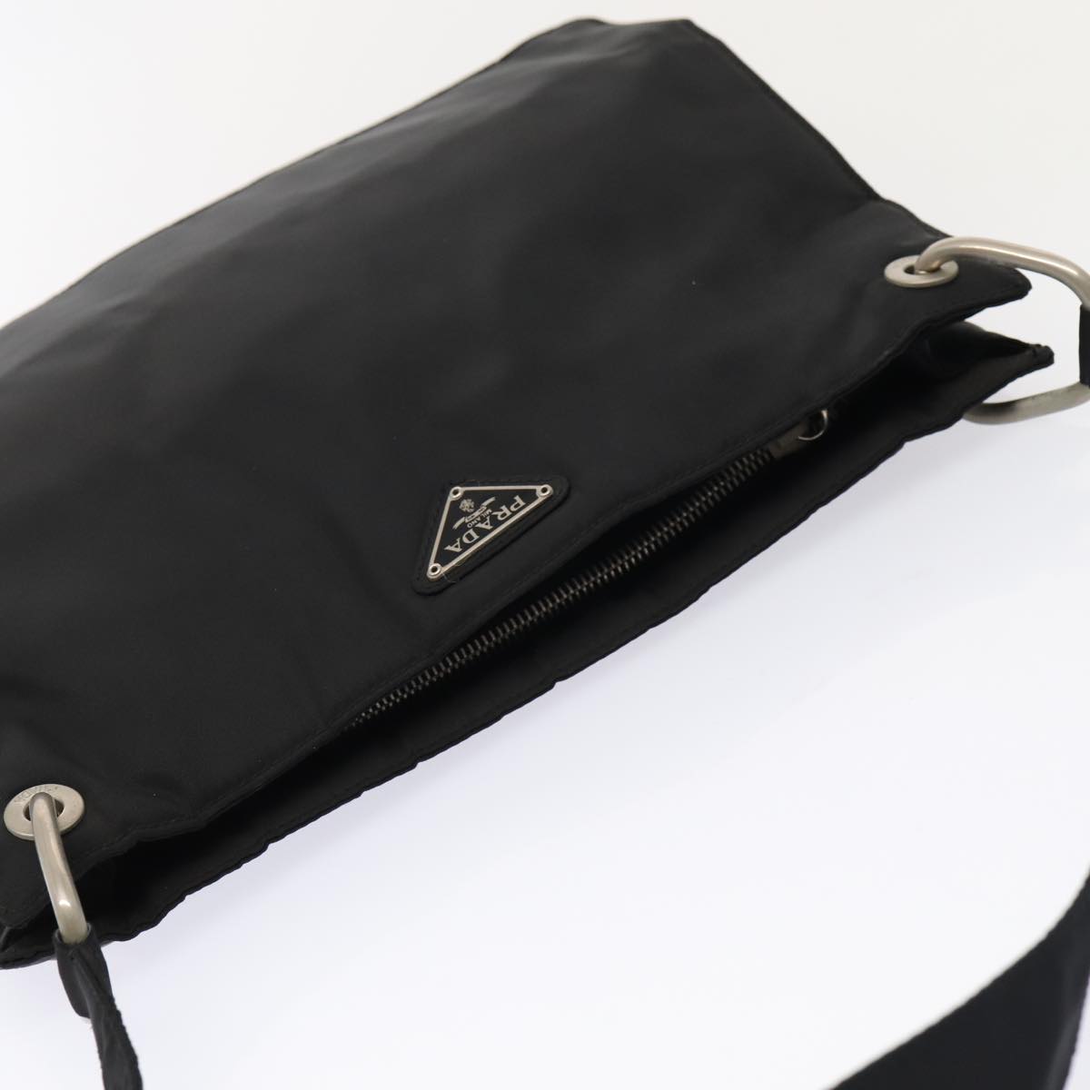 PRADA Shoulder Bag Nylon Black Silver Auth 88698