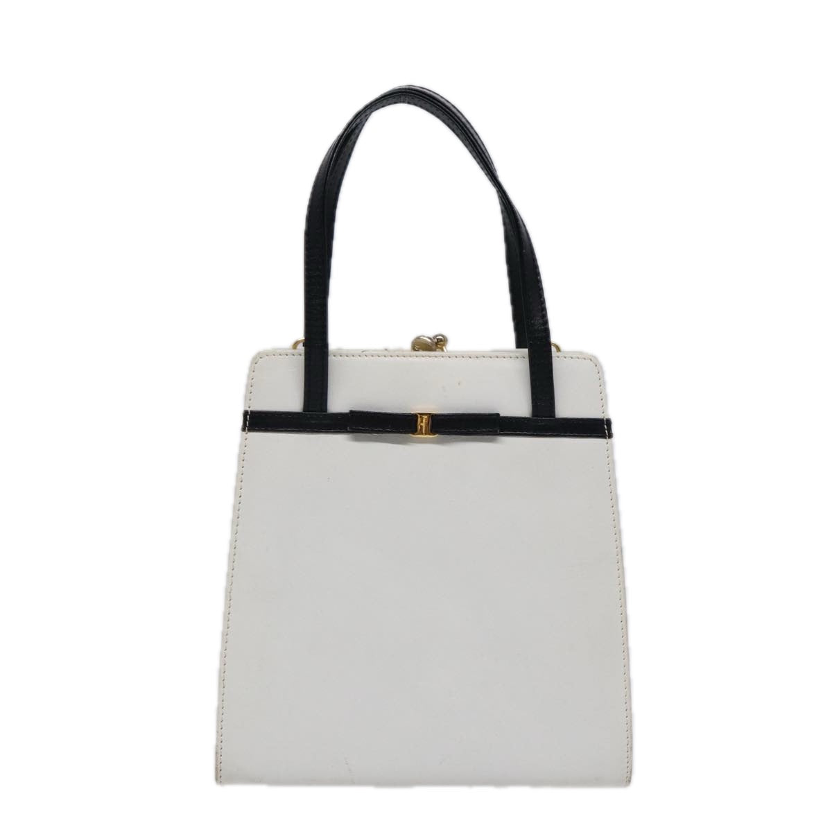 Salvatore Ferragamo Hand Bag Leather White Gold Auth 88699 - 0