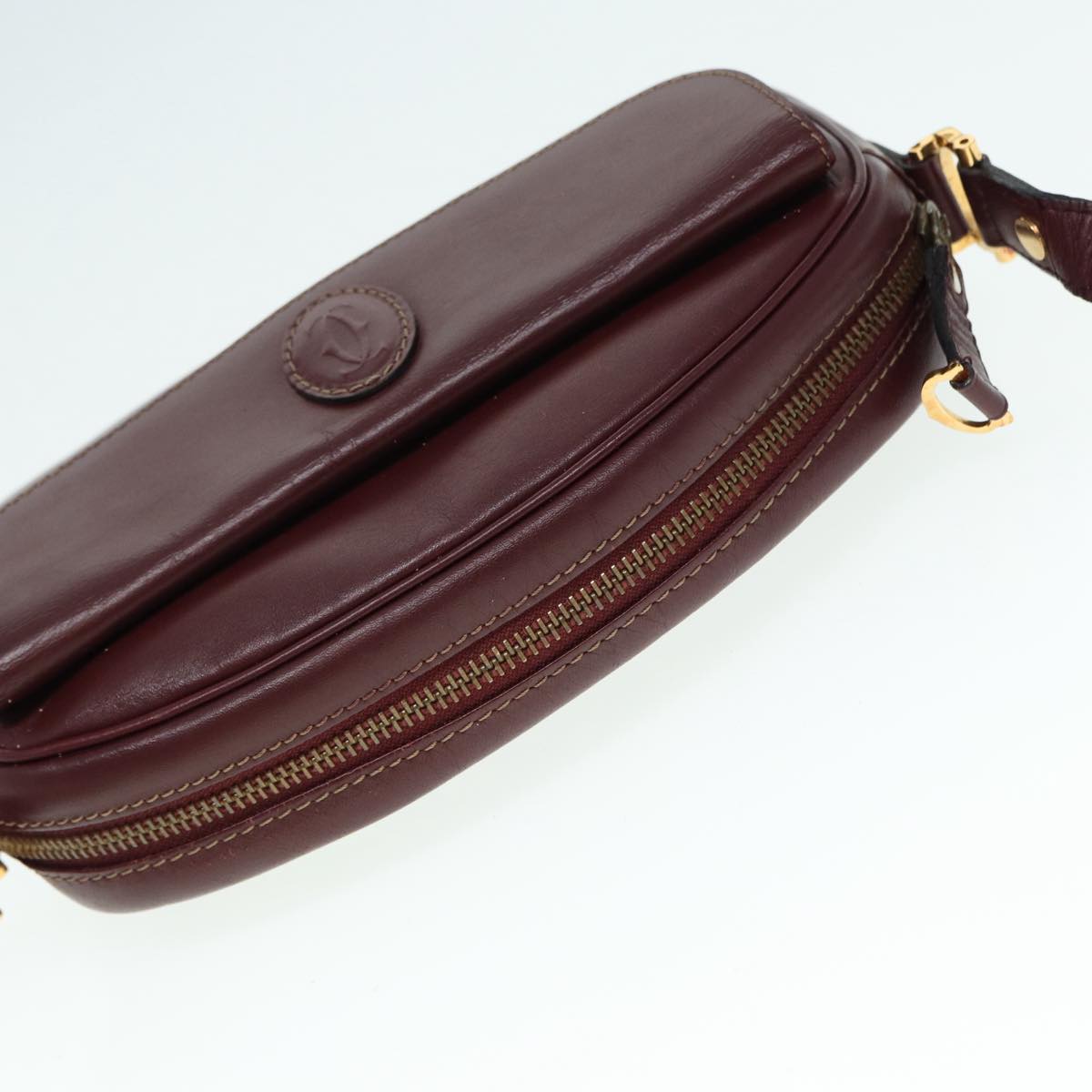 CARTIER Shoulder Bag Leather Red Gold Auth 88700