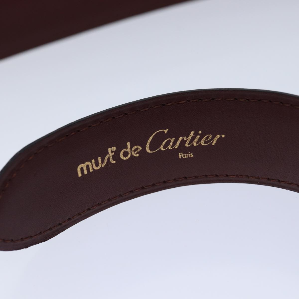 CARTIER Belt Leather 37.4"" Red Gold Auth 88708