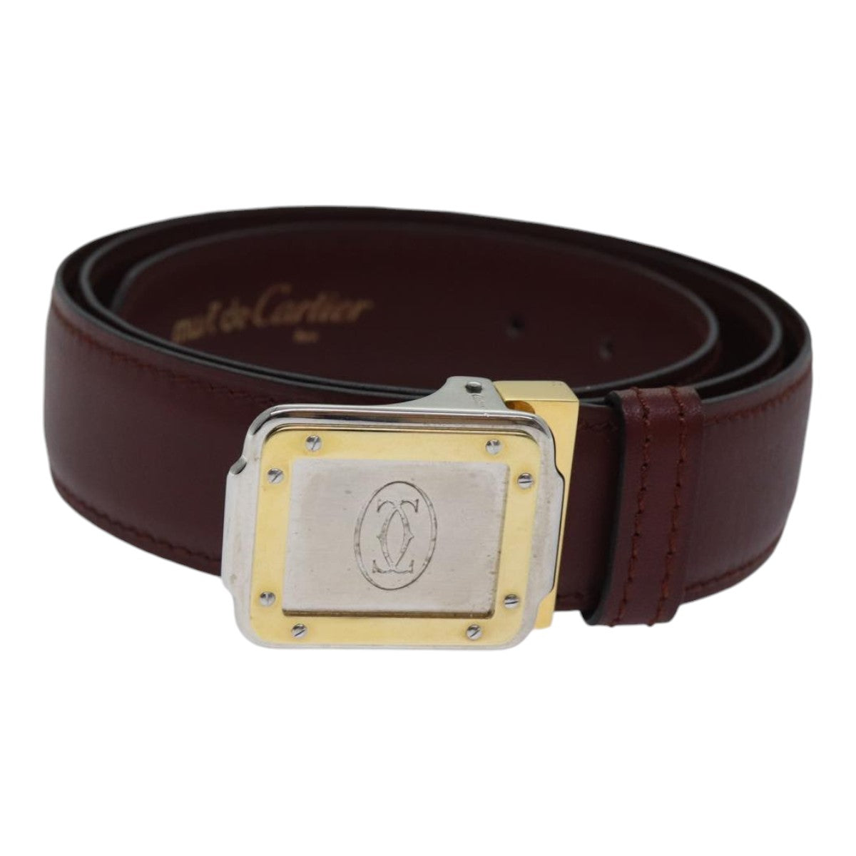 CARTIER Belt Leather 37.4"" Red Gold Auth 88708 - 0