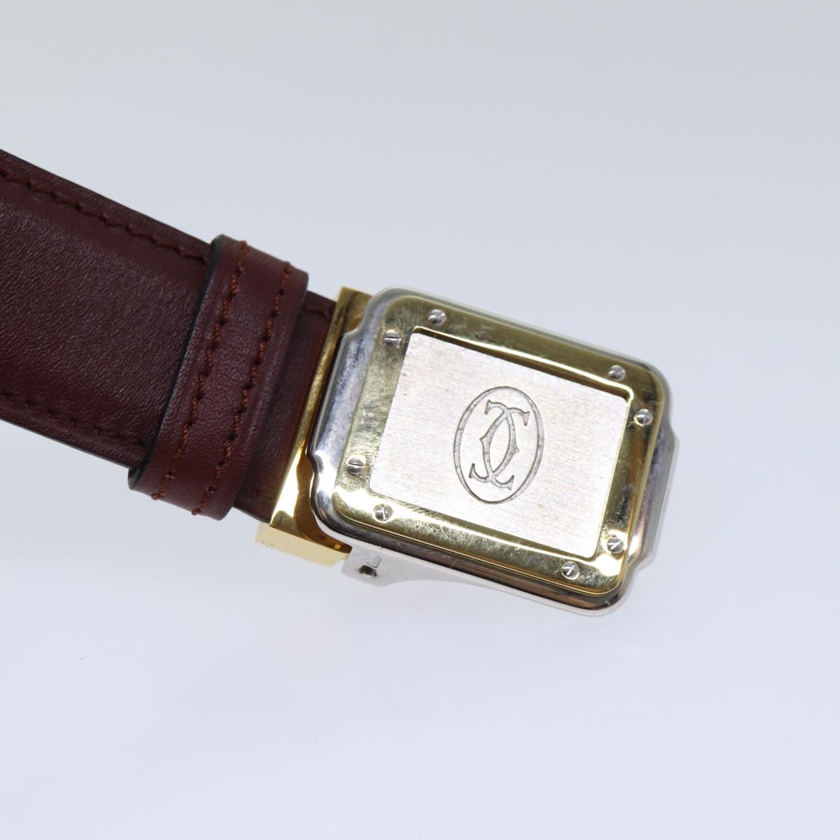 CARTIER Belt Leather 37.4"" Red Gold Auth 88708