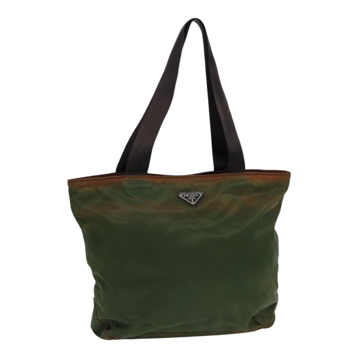 PRADA Tote Bag Nylon Green Brown Silver Auth 88715