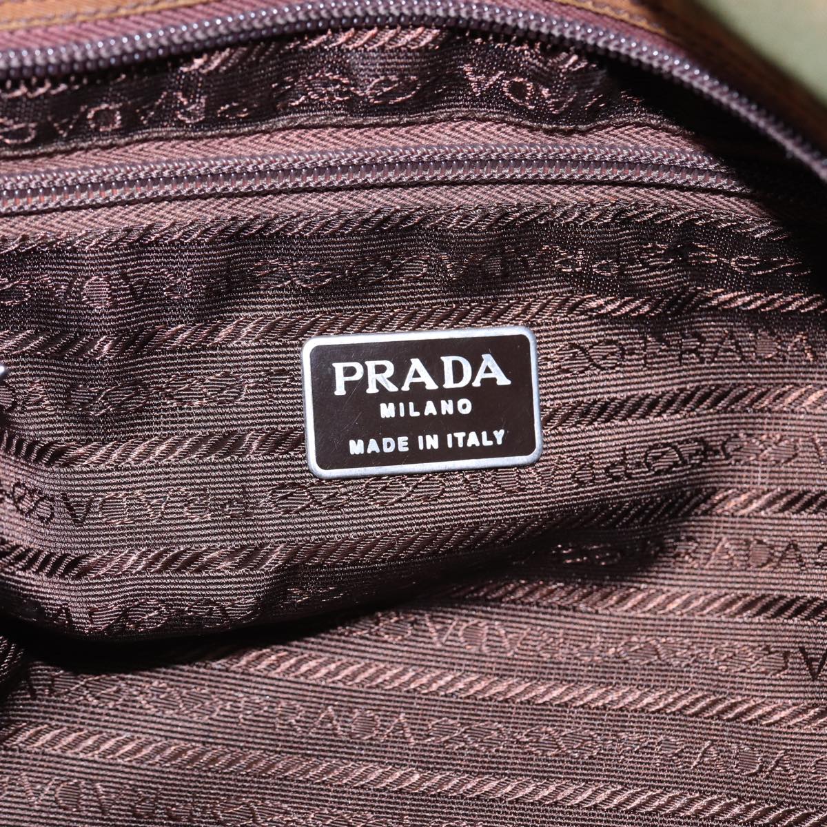 PRADA Tote Bag Nylon Green Brown Silver Auth 88715