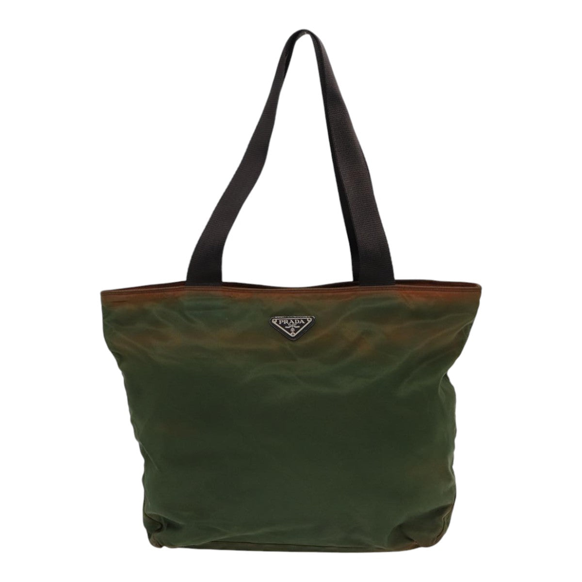 PRADA Tote Bag Nylon Green Brown Silver Auth 88715