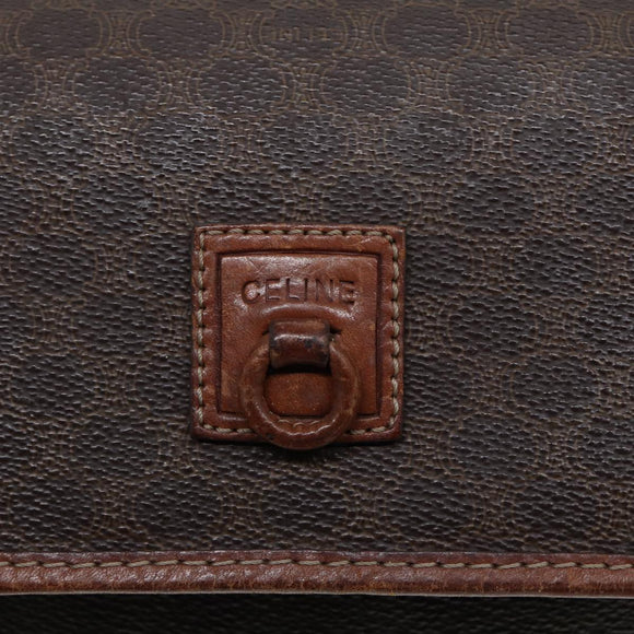 CELINE Macadam Canvas Shoulder Bag PVC Leather Brown Gold Auth 88717