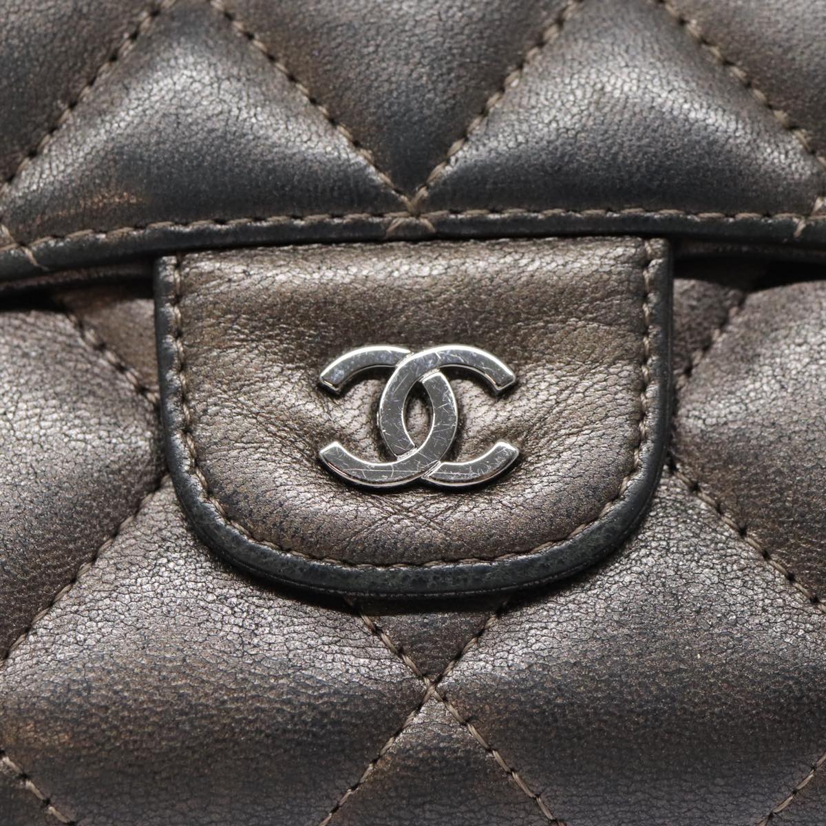 CHANEL Matelasse Wallet Leather Silver Gunmetal CC Auth 88726