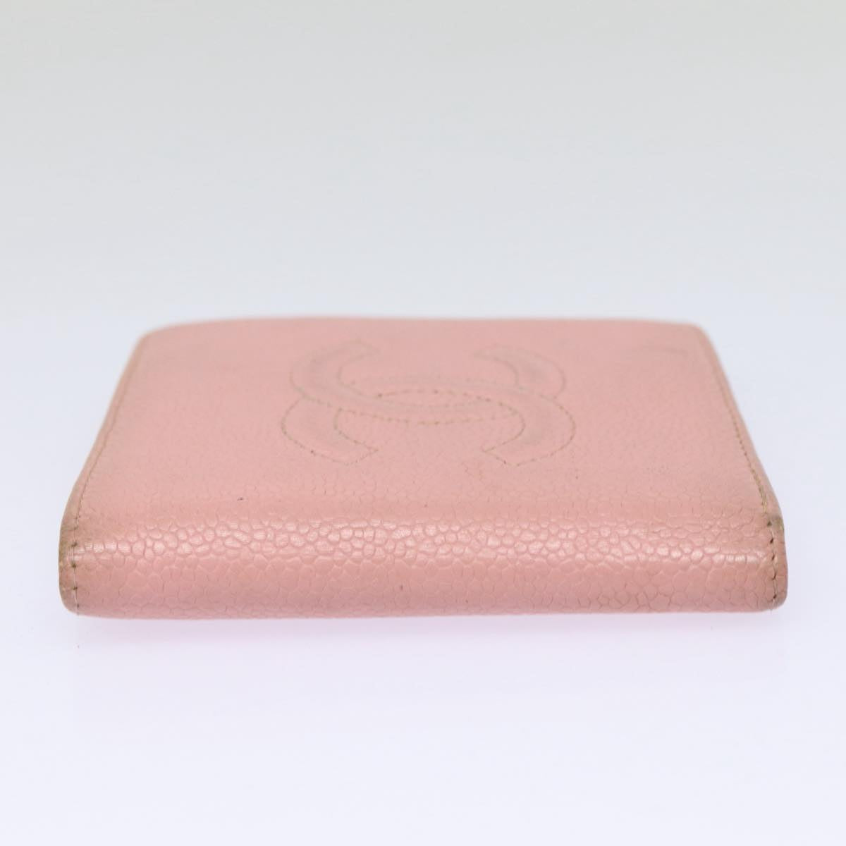 CHANEL COCO Mark Wallet Caviar Skin Pink Gold CC Auth 88731