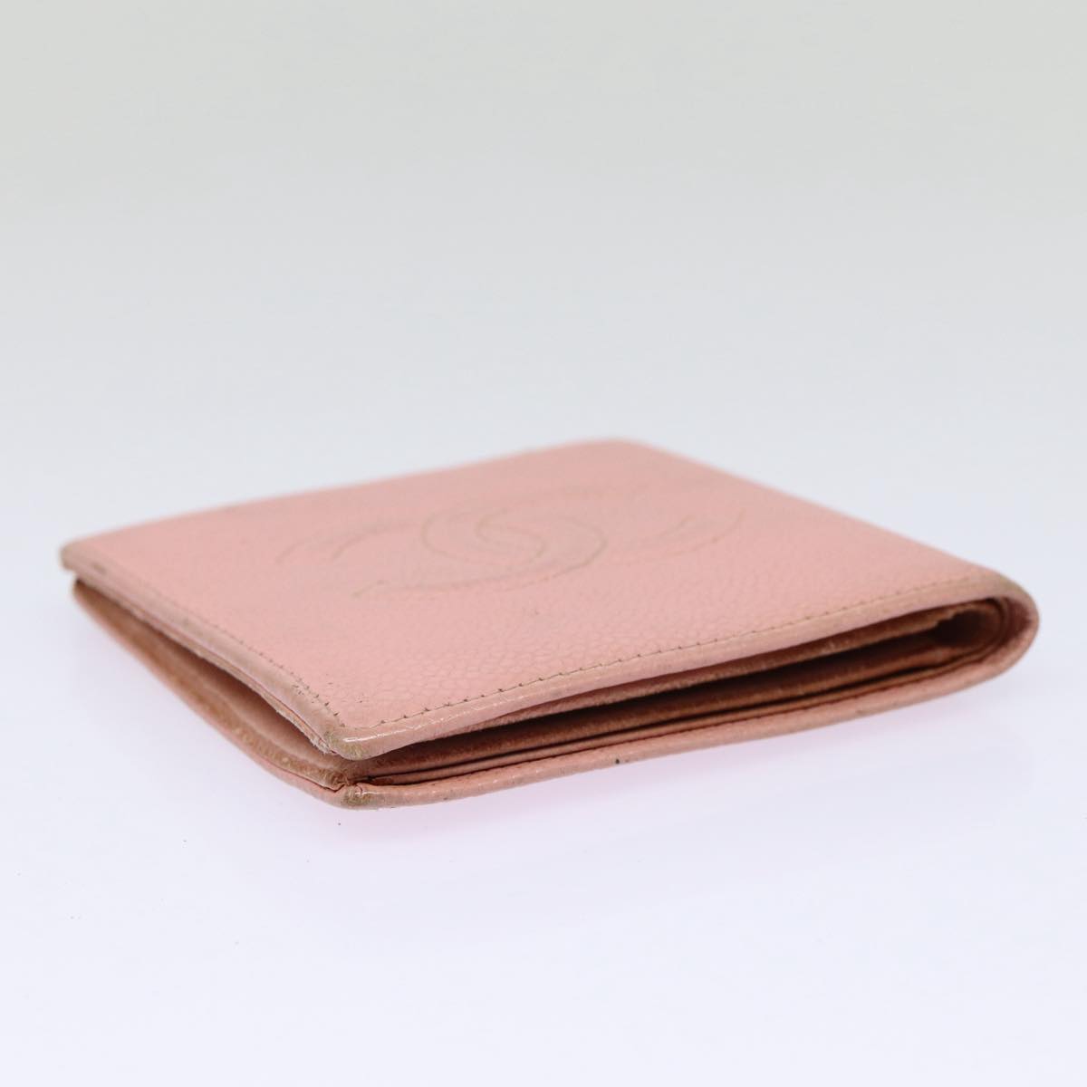 CHANEL COCO Mark Wallet Caviar Skin Pink Gold CC Auth 88731