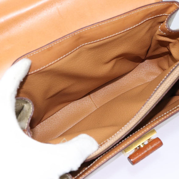 CELINE Macadam Canvas Handtasche Beige Gold Auth 88751