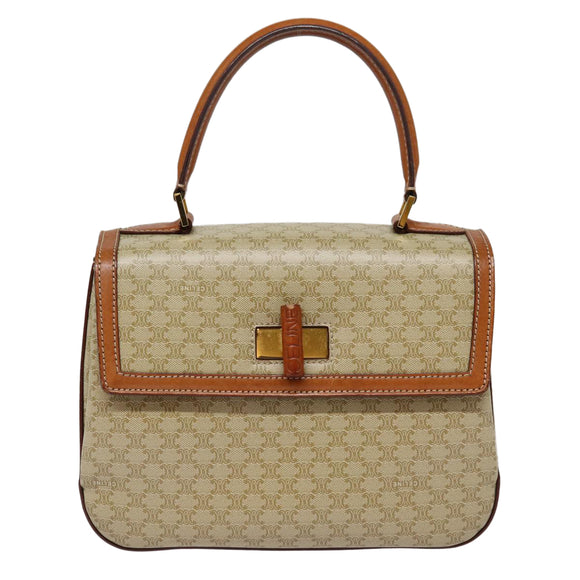 CELINE Macadam Canvas Handtasche Beige Gold Auth 88751