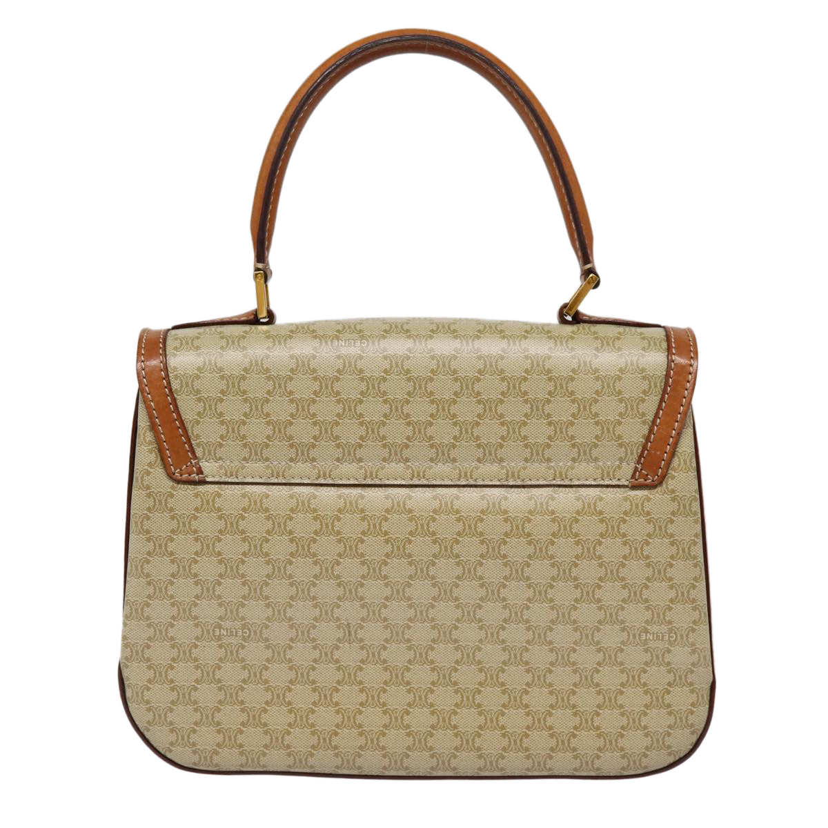 CELINE Macadam Canvas Hand Bag Beige Gold Auth 88751 - 0