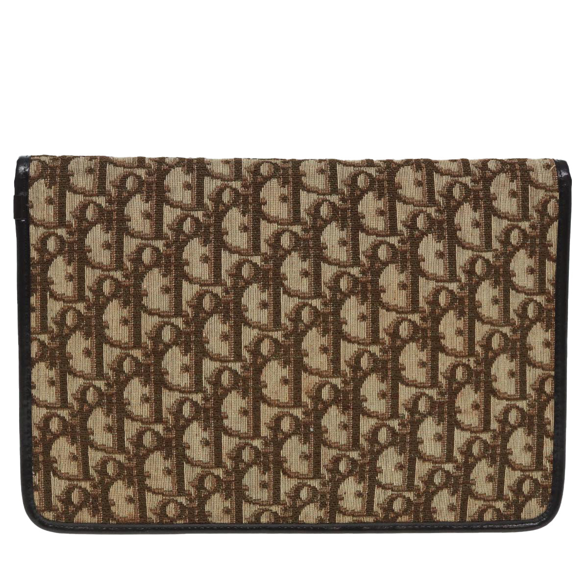 Christian Dior Trotter Canvas Clutch Bag Brown Gold Auth 88753 - 0