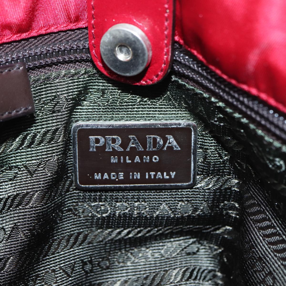 PRADA Hand Bag Nylon Red Silver Auth 88758