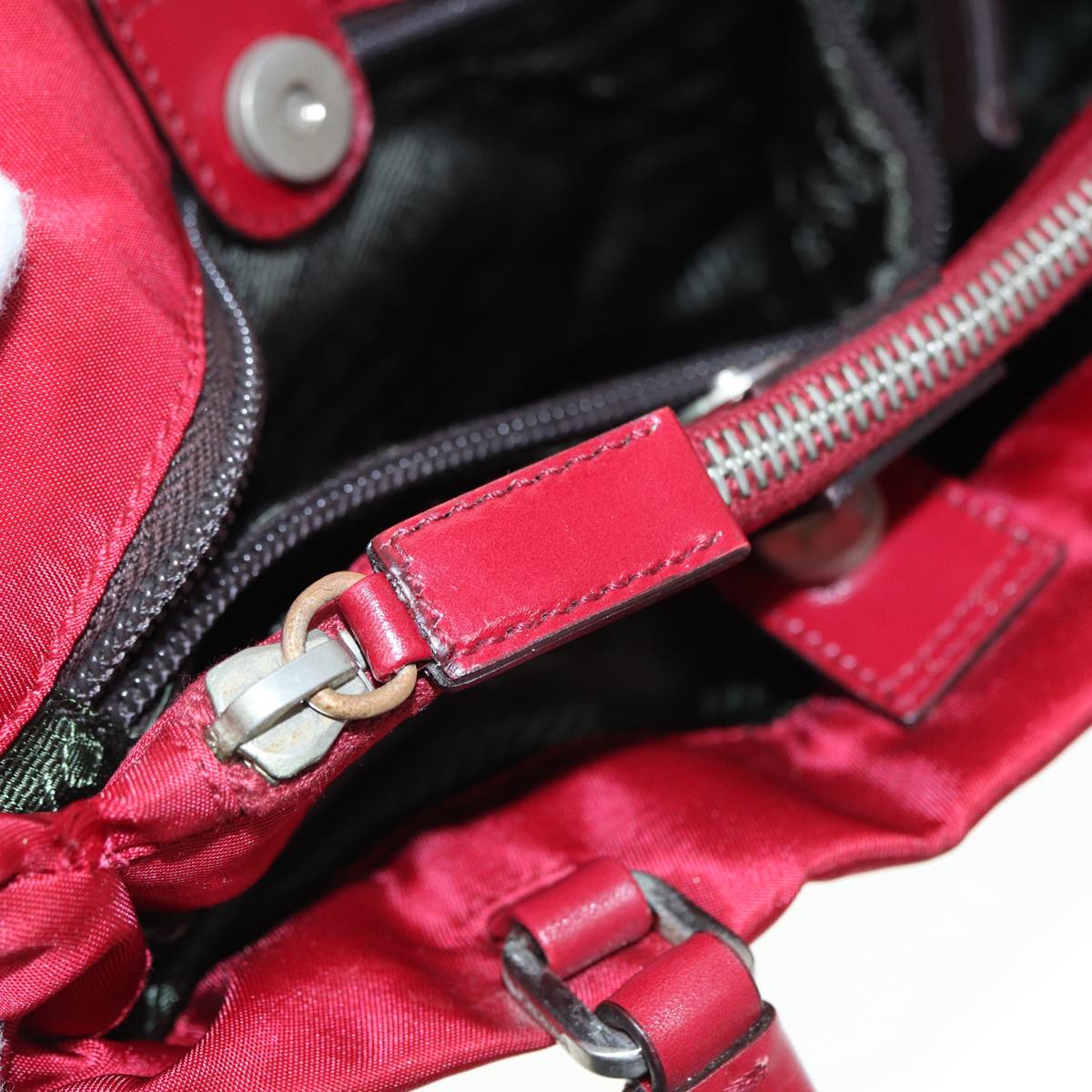 PRADA Hand Bag Nylon Red Silver Auth 88758